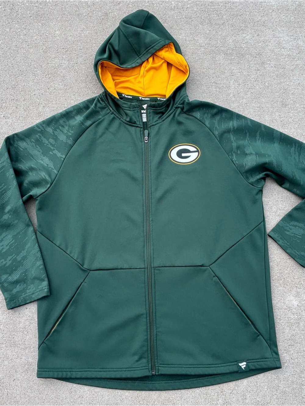 Fanatics Green Full-Zip Hoodie with Gold Lining and Team G Logo